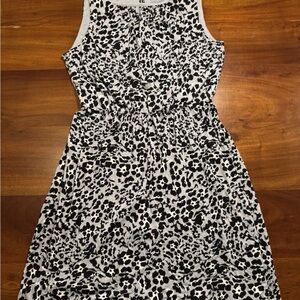 LOFT Black and White Animal Print Midi Dress